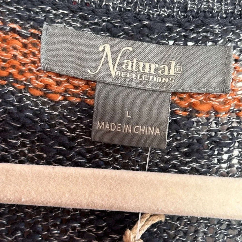 Natural Reflections NWT Lace Up Sweater Striped Knit Pullover Cozy Fall cabin L